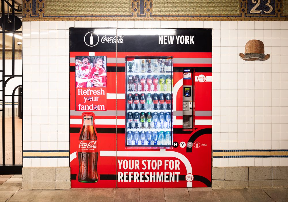 Automated retail machine set into the tiled wall of the 23rd Street-Broadway uptown platform
